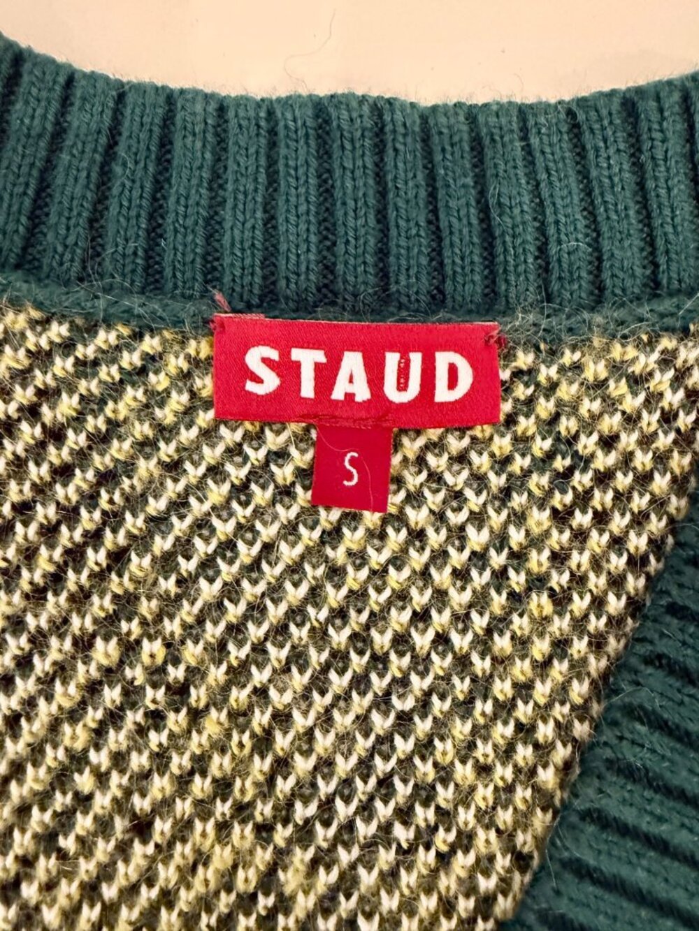 Staud Knave Cardigan in Green Cypress Argyle - Size S - Picture 5 of 8